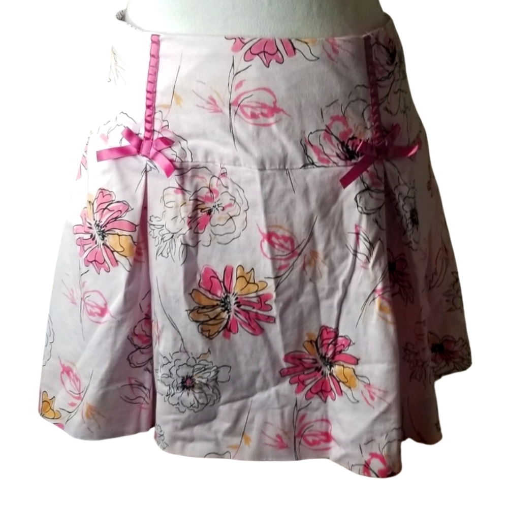 🦋Ninety Peony Pink Ribbon Detail Pleated Flower Skirt